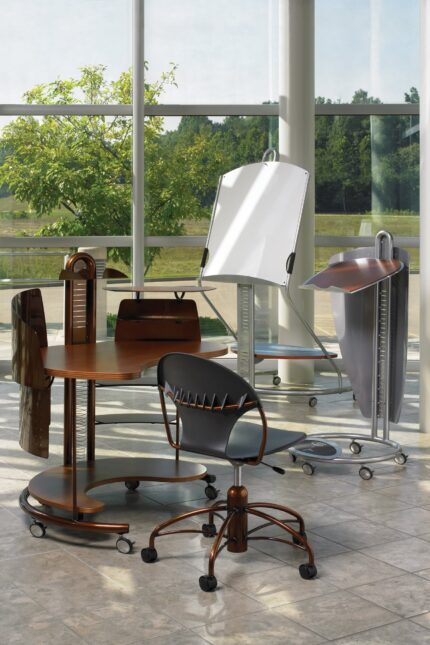 chela chair; interplay looksee whiteboard; wordplay lectern; interplay rover mobile station