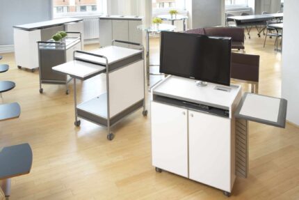 entourage storage cabinet, mobile cart and lectern, equip mobile instructor furniture
