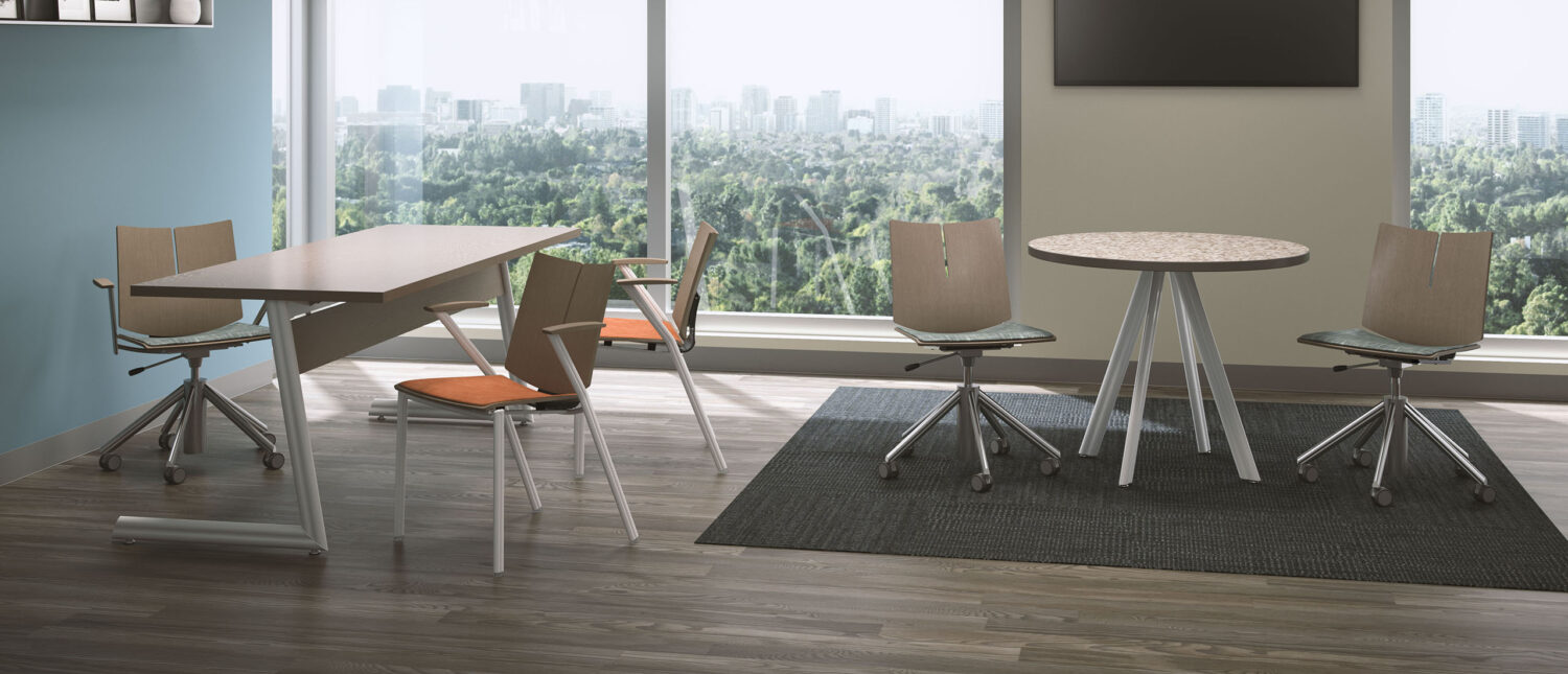 quanta task chair, paces designer table