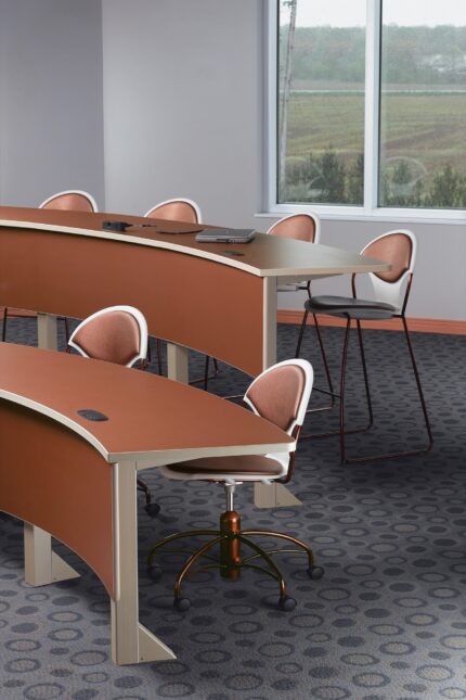 tier lecture hall table with chela american-made steel chair