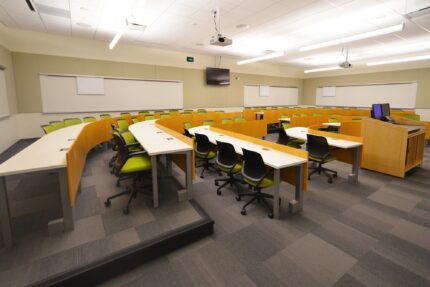 tier lecture hall table with american-made inset power access