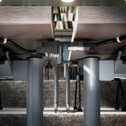 american-made steel training table with power