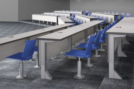 tier lecture hall table with american-made power access and quanta max beam seating
