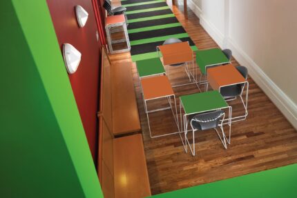 ODIS stacking table, chela american-made chair
