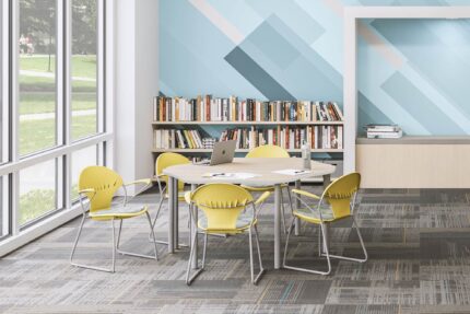 wavelink modular table, Chela American-made steel chair