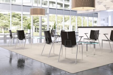 curvare glass occasional table, quanta chair