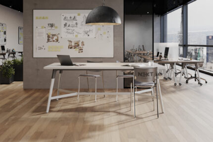 troupe table, quanta max chair, acrylic panel, companion chair