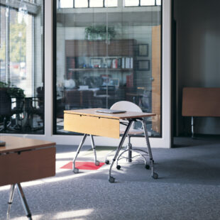 TIM flip-top training table, chela American-made steel chair