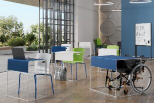 ODIS stacking table, sate poly shell chair