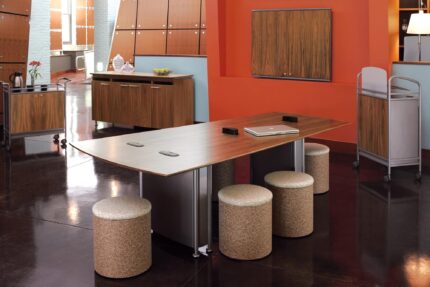 elements conference table, ollie storage stool, entourage lectern cart whiteboard cabinet