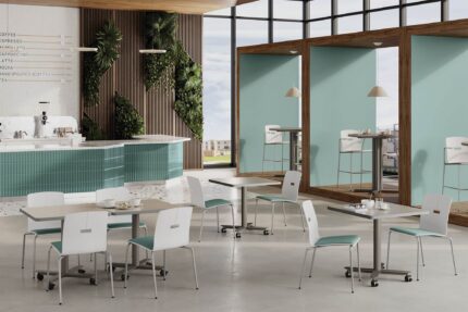 brattice table, sate stacking chair