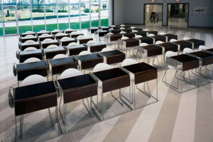 ODIS stacking table, chela American-made steel chair