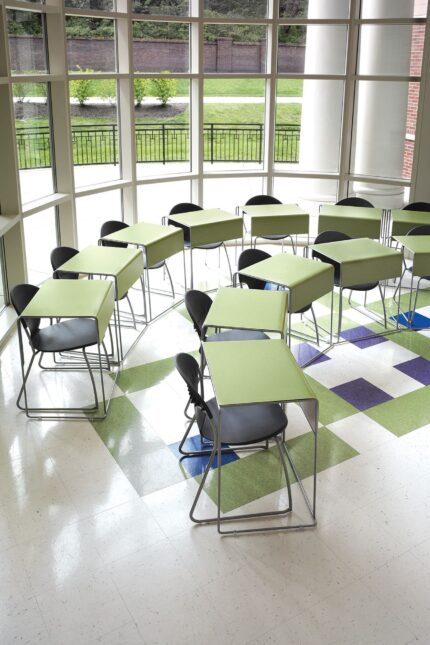 ODIS stacking table, chela american-made chair