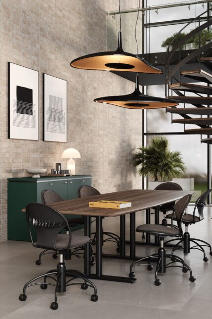brattice table, chela chair, entourage storage cabinet