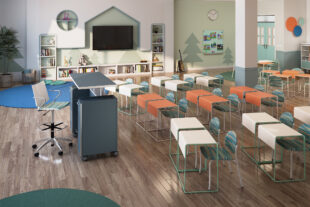 ODIS stacking table, equip adjustable height instructor table, companion american-made chair, quanta max chair, ODIS stacking table