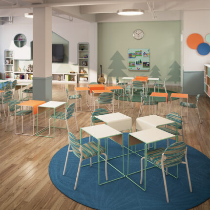 ODIS stacking table, companion american-made chair