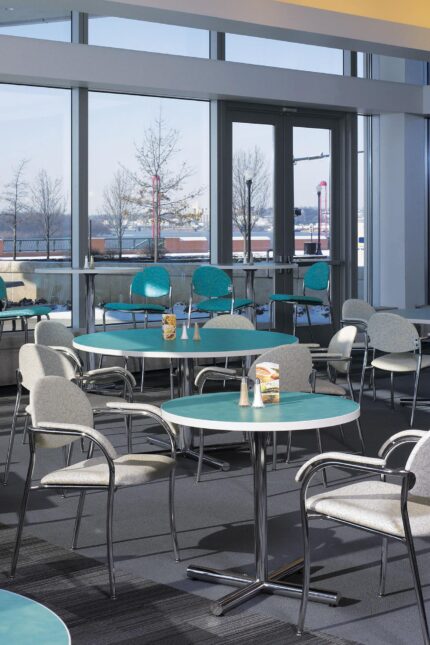 performance american-made training table, companion steel chair