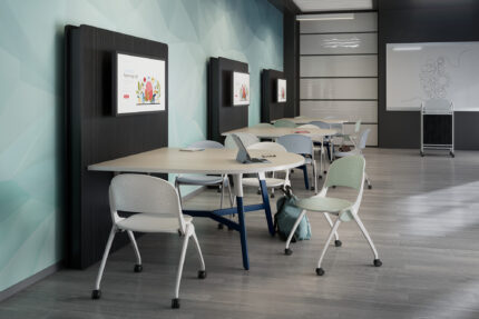 troupe media wall furniture, entourage mobile lectern, simon nesting chair
