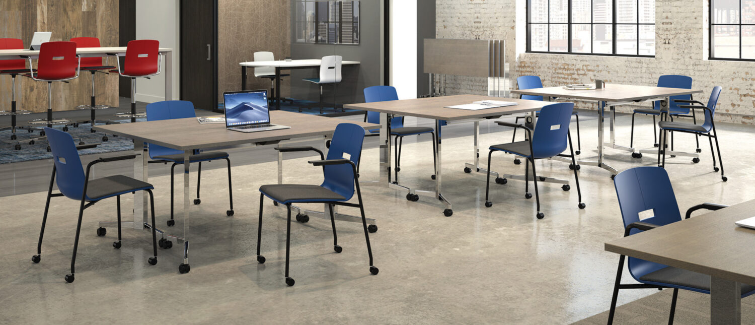 eliga commercial training table, sate poly shell chair