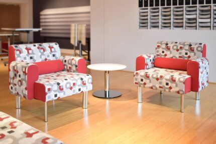 deci table, elly upholstered lounge chair