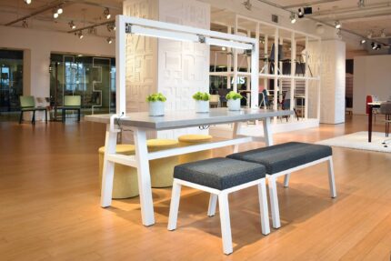 maker project tables, lighting, and seating