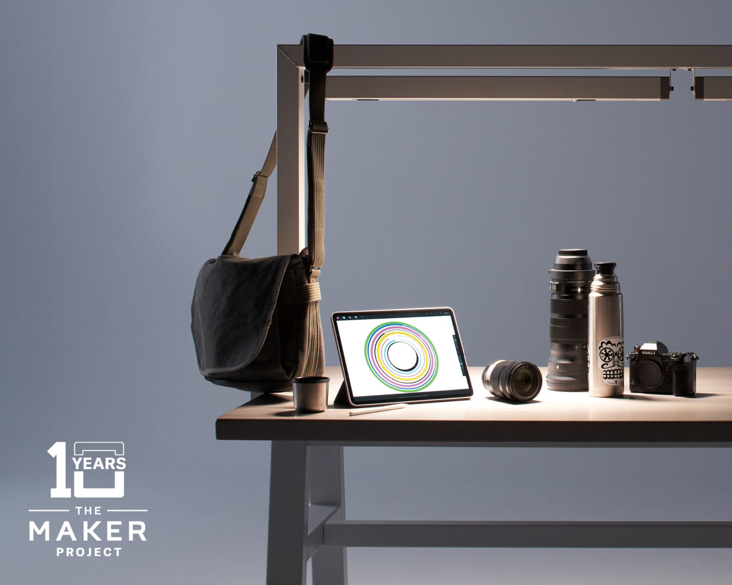 maker project steel table and lighting