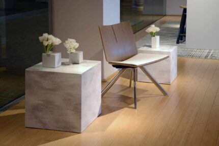 GeoMetrix corian occasional table, quanta chair