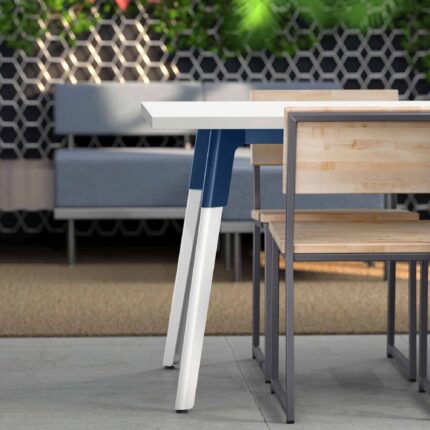 troupe steel leg table, maker project seating, catwalk flexible seating system