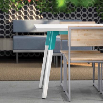 troupe steel leg table, maker project seating, catwalk flexible seating system