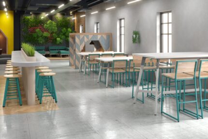 troupe steel leg tables, maker project seating