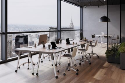 troupe steel leg table, quanta max chair