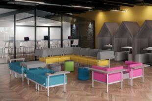 catwalk flexible seating system, odis storage stool, troupe table, quanta max chair, salt dual usb power, troupe steel leg table