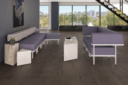 catwalk flexible seating system, GeoMetrix corian occasional table