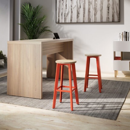 parsons communal table, troupe steel stool and bench