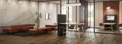 troupe media wall furniture, catwalk flexible seating system, zuri seating, nerita chair, node power