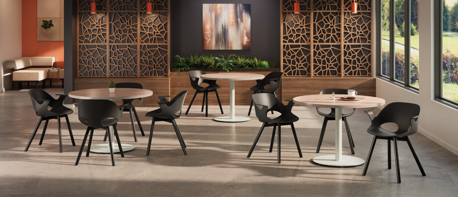 deci table, nerita sustainable molded chair