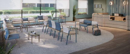 socius healthcare lounge chair, curvare glass occasional table