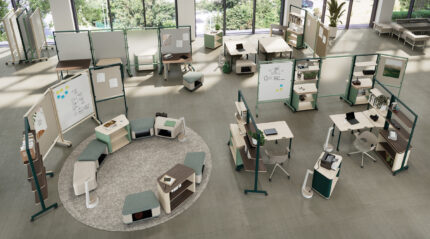 rollic mobile furniture, nerita sustainable molded chair, vesta portable battery-powered charging