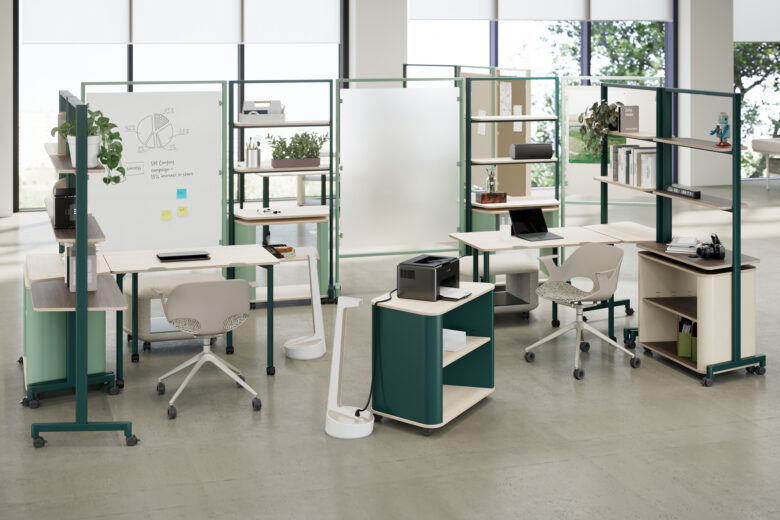 rollic mobile furniture, nerita sustainable molded chair, vesta portable battery-powered charging