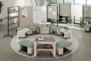 Rollic mobile furniture in a large, multi-purpose space