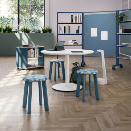 rollic mobile collection, deci table, rai steel stool, byrne vesta power unit