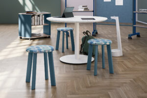 deci table, rai steel stool, rollic mobile furniture, vesta power